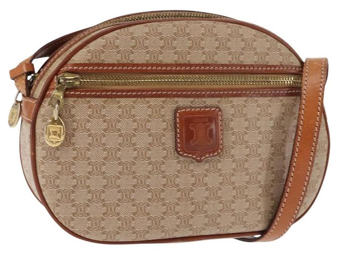 Céline Borsa a Spalla in Tela Macadam CELINE PVC Beige Oro Auth BA6725 D'oro