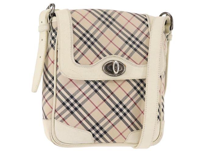 Burberry Bolsa de Ombro Nova Check em Lona Bege e Branca Auth BA6890 Branco