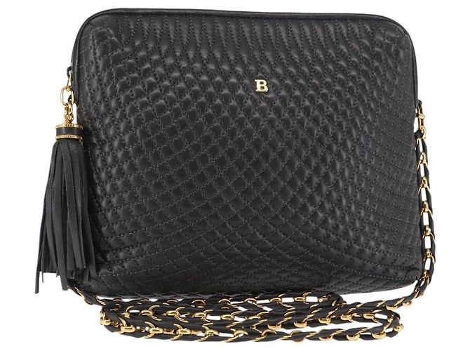 BALLY Borsa a Spalla a Catena in Pelle Nera Auth 145489 Nero