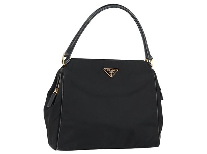 PRADA Borsa a mano in nylon nero e oro Auth 151341 D'oro