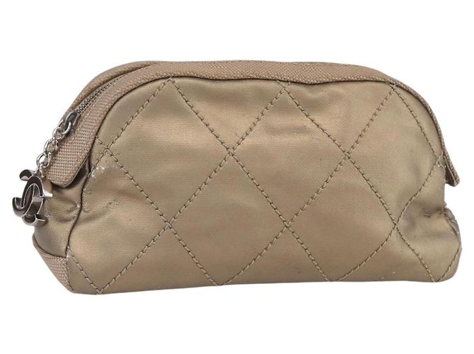 Pochete de couro CHANEL Paris Biarritz dourada CC Auth BA8468 Dourado