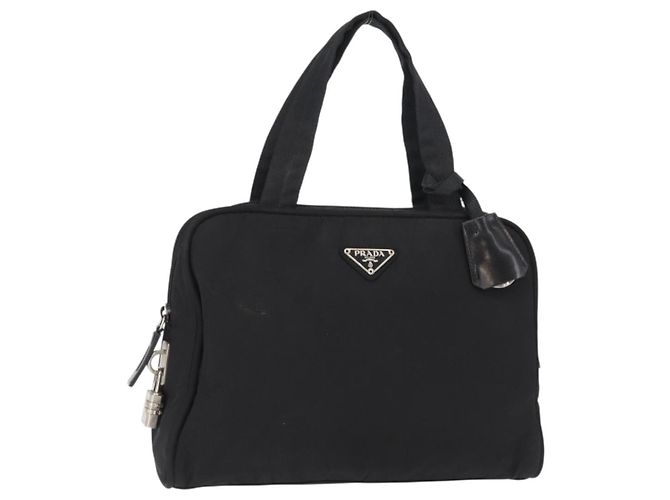 Borsa a mano PRADA in nylon nero argento Auth BA8490