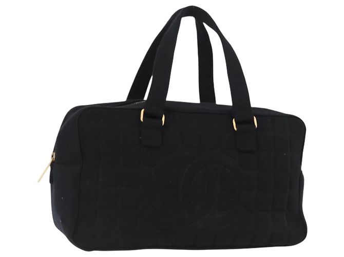 CHANEL Bolso de Mano Choco Bar de Algodón Negro Dorado CC Auth ka339