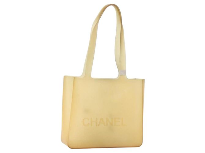 CHANEL Tote Bag Rubber Beige CC Auth 152235