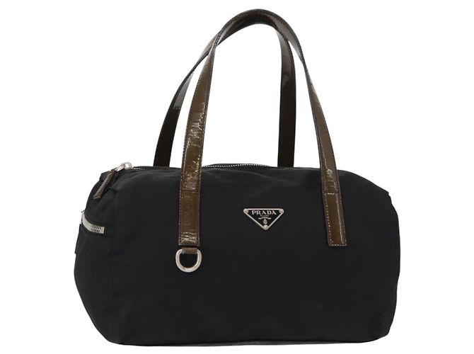 PRADA Borsa a mano in nylon nero argento Auth 153944