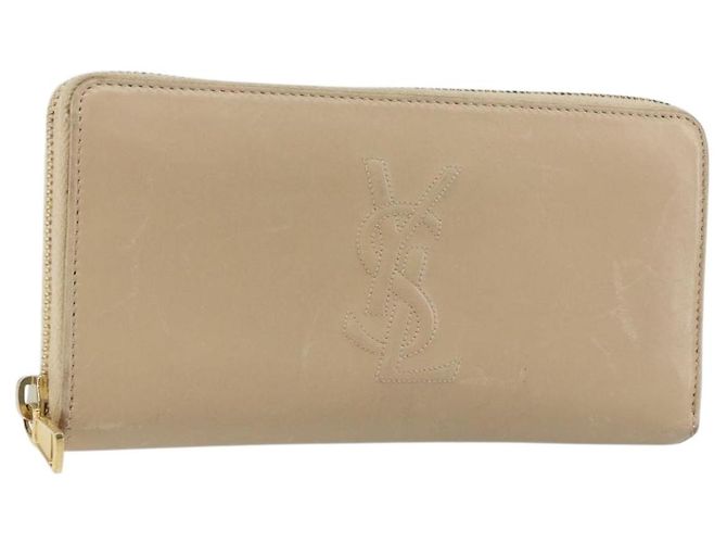 SAINT LAURENT Long Wallet Leather Beige Gold Auth am9381 Golden