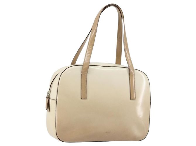 PRADA Sac à main Cuir verni Beige Argent Auth BA6605 Argenté