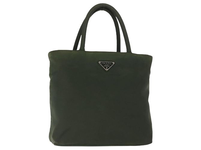 PRADA Handtasche aus Nylon Khaki Silber authentisch bs29885