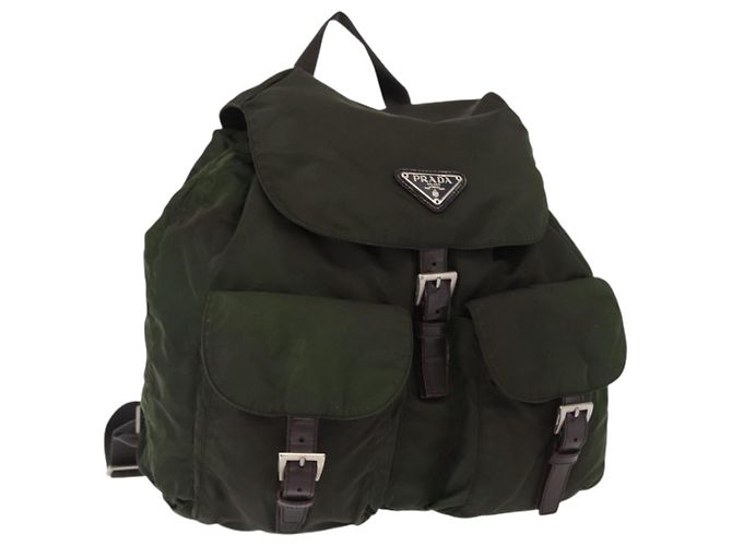 PRADA Backpack Nylon Khaki Silver Auth mr1625 Silvery