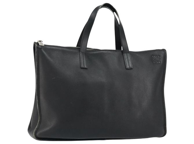 LOEWE Anagram Handtasche Leder Schwarz Silber Auth 155610