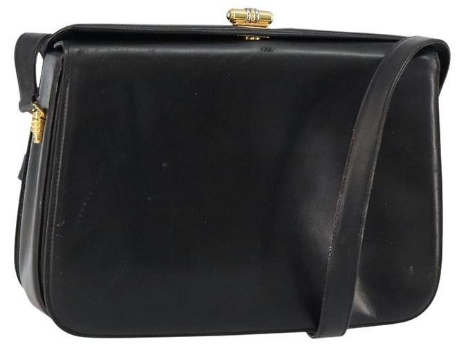 Gucci Bolsa de Ombro de Couro Preta e Dourada Auth 155306 Preto Dourado