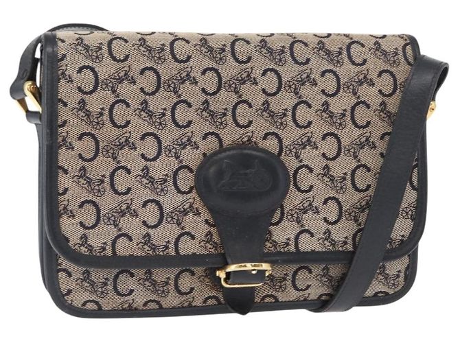 Céline Borsa a Spalla Celine C Sulky in Tela Blu Navy e Oro Auth 151728 D'oro