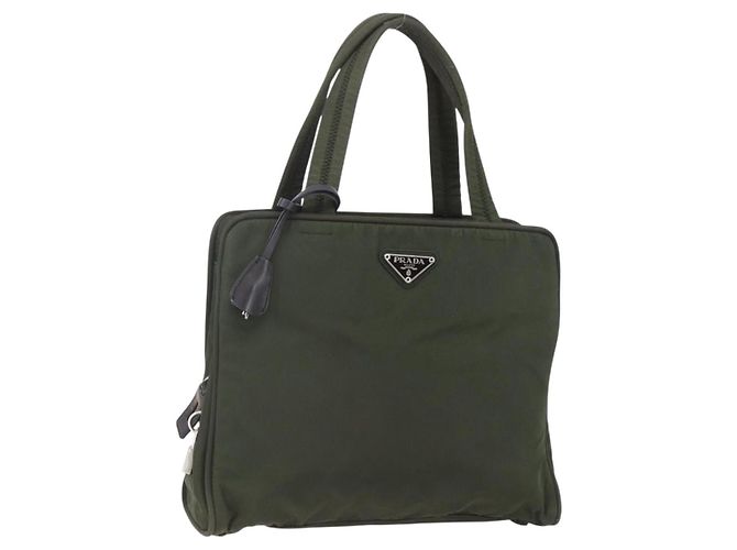 PRADA Handtasche aus Nylon Khaki Silber authentisch mr1570