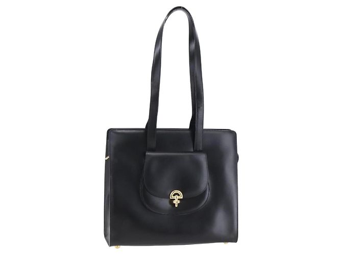 Céline Bolsa Tote de couro preta e dourada Auth SW1830 Preto Dourado