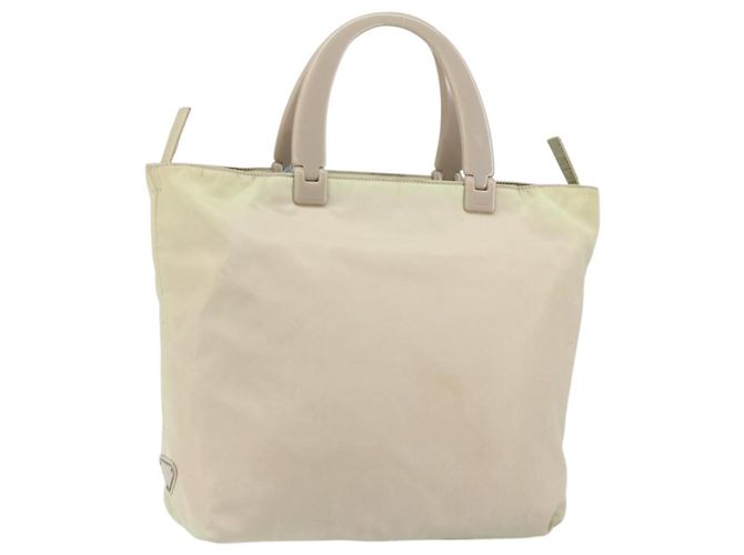 PRADA Handtasche Nylon Beige Silber Auth 151486