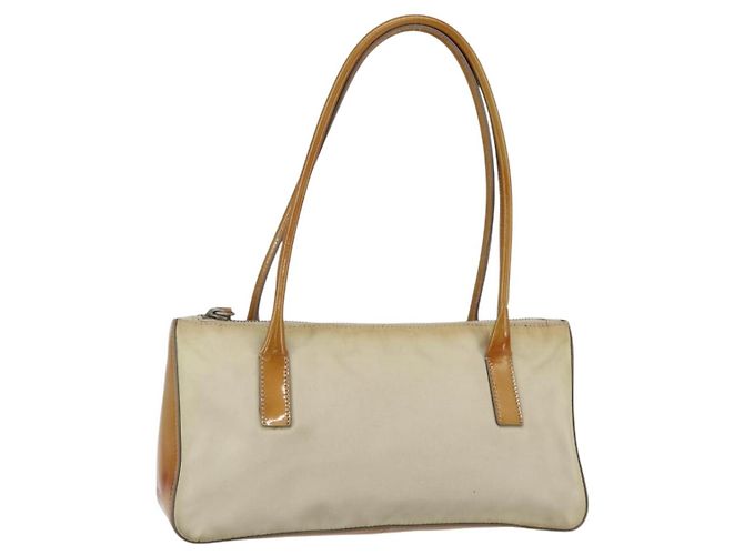 PRADA Sac à main en nylon beige argent authentique 151542 Argenté