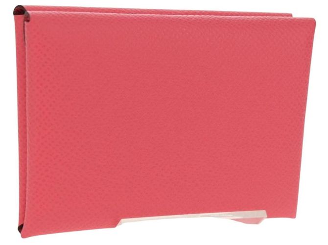 Hermès Monedero Calvi Duo HERMES Cuero Rosa Plata Auth BA8242M