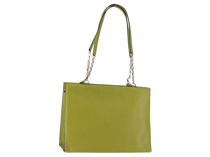 Céline CELINE Schultertasche aus Leder Grün Silber Authentisch BA6730