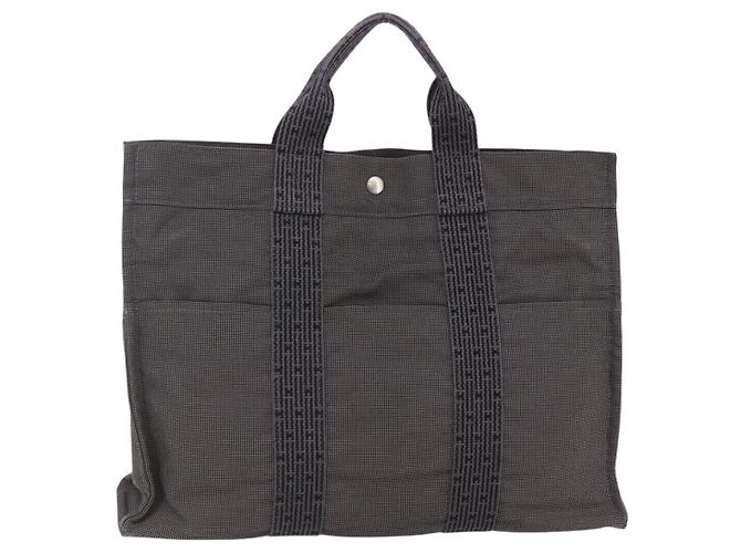 Hermès HERMES Bolsa de Mão Her Line MM em Lona Cinza Auth th6407 Marrom
