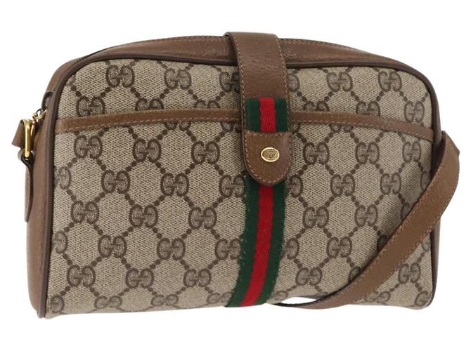 Gucci GG Canvas Web Sherry Line Schultertasche aus PVC-Leder in Beige und Grün Auth BA6764 Rot