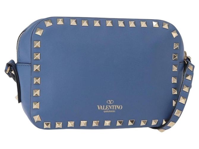 VALENTINO Borsa a Spalla in Pelle con Catena e Borchie Blu Oro Auth BA8011 D'oro