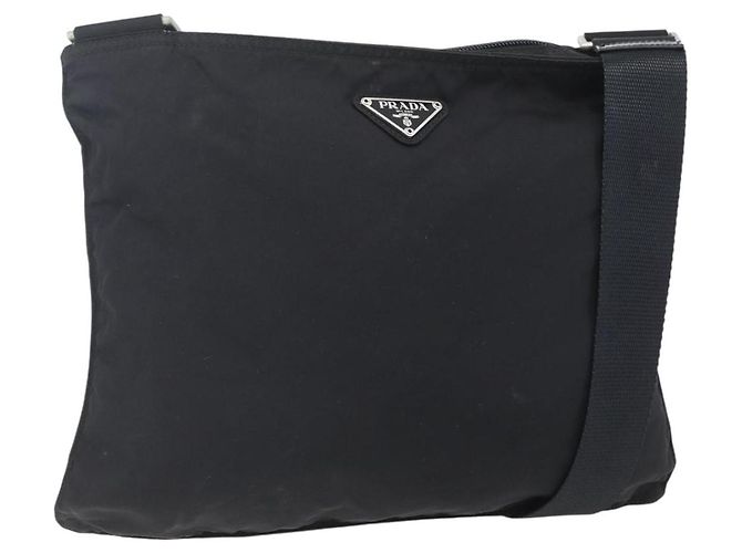 PRADA Shoulder Bag Nylon Black Silver Auth bs31158 Silvery