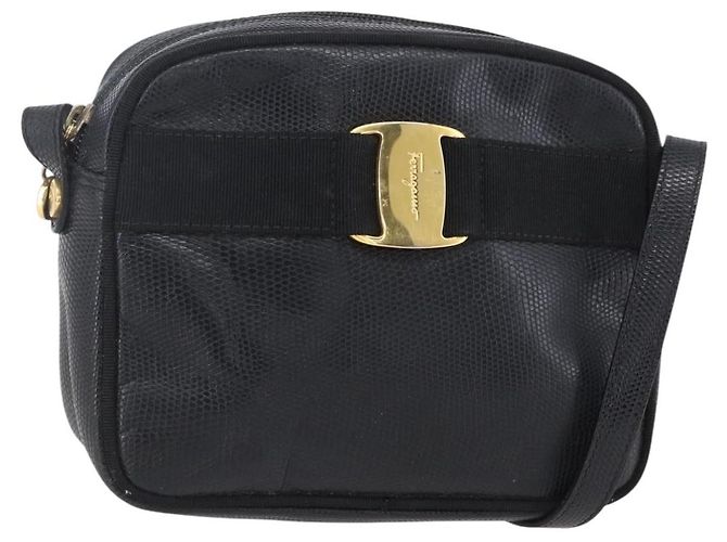 Borsa a Spalla Vala in Pelle Nera e Oro Salvatore Ferragamo Auth BA7980 Nero D'oro