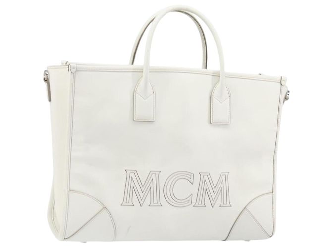 Bolsa MCM de couro branco e dourado Auth mr1564