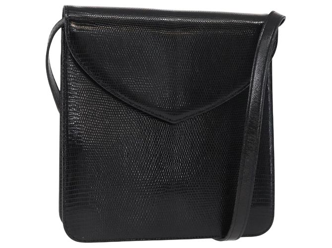 SAINT LAURENT Bolso de Hombro de Cuero Negro Dorado Auth 151813
