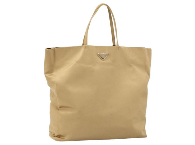Borsa Tote Prada Satin Beige Argento Auth 156863