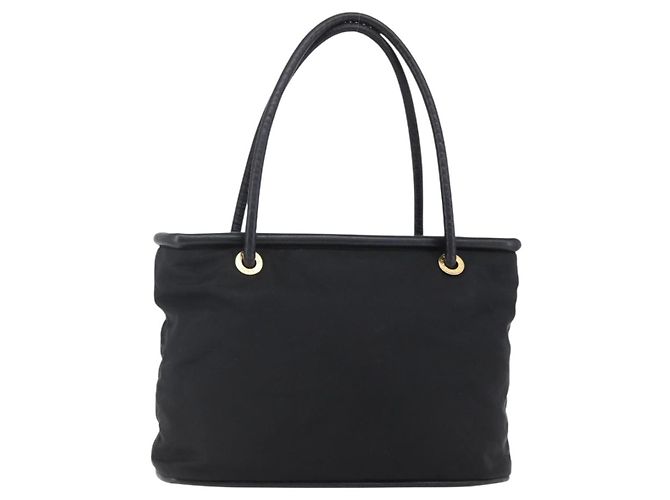 Céline Bolsa Tote CELINE em nylon e couro preto dourado Auth 145474