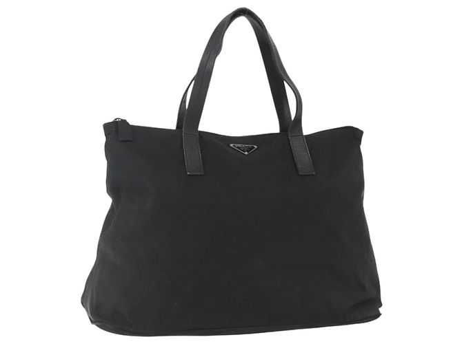 PRADA Tote Bag Nylon Black Silver Auth 156932 Silvery