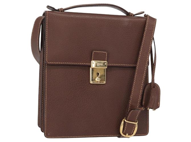 Bolsa de Ombro de Couro Gucci Dourada Marrom Auth 155188 Dourado