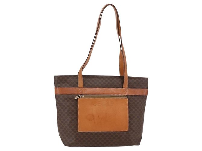 Céline Bolsa tote em lona Macadam CELINE em couro PVC marrom Auth ki6109