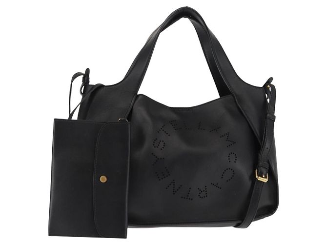 Autre Marque Borsa tote Stella logo in poliestere nero e oro Auth BA6613 D'oro