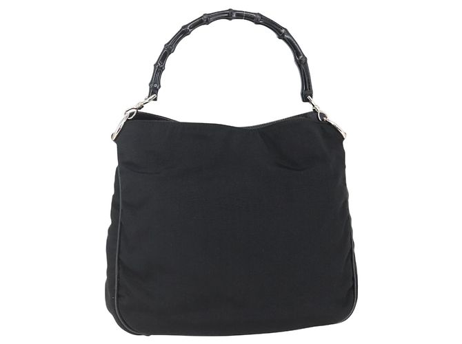 Borsa a mano in nylon nero e argento Gucci Bamboo 001 1638 3754 Auth ep11006