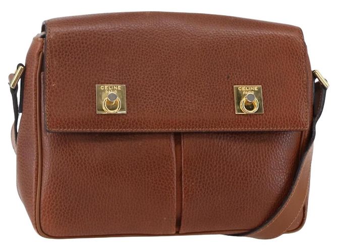 Céline Bolsa de Ombro de Couro Marrom Auth 146484