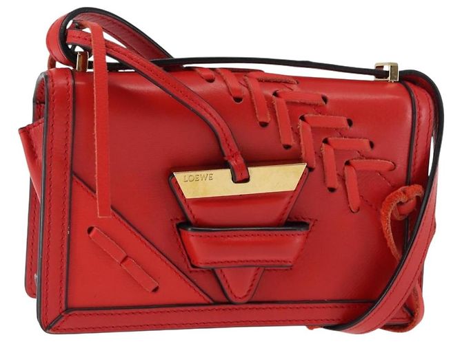 LOEWE Schultertasche aus Leder Braun Gold Auth bs29532 Golden