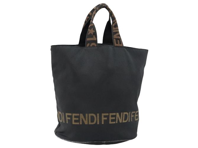 Borsa a Mano FENDI in Nylon Nero e Oro Auth ep10985 D'oro