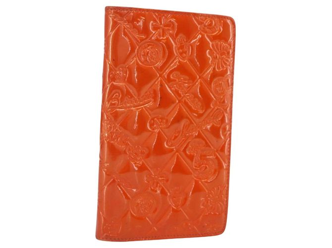 CHANEL Icon line Long Wallet Emaille Orange CC Auth bs31694
