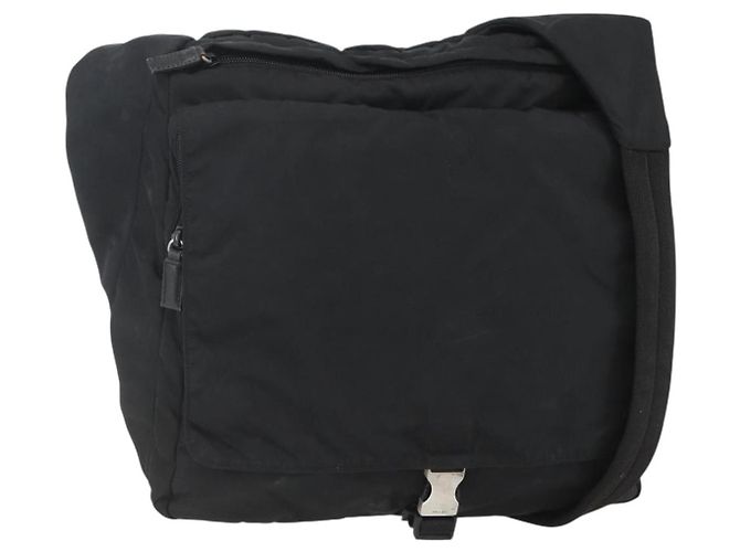 PRADA Shoulder Bag Nylon Black Silver Auth 151621 Silvery
