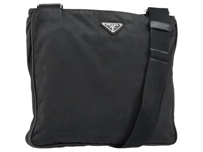 PRADA Schultertasche Nylon Schwarz Silber Authentisch 153239