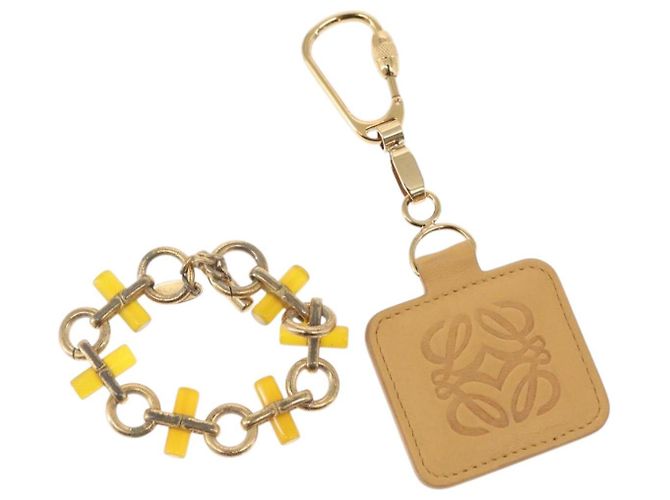 LOEWE Charm Leather metal 2 Set Beige Gold Auth bs31490