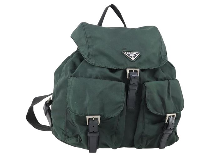 PRADA Backpack Nylon Green Silver Auth 154589 Silvery