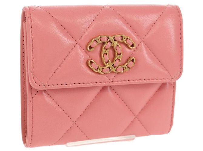 CHANEL Matelassé Bifold Geldbörse Lammleder Rosa Silber CC Auth BA8708V Pink