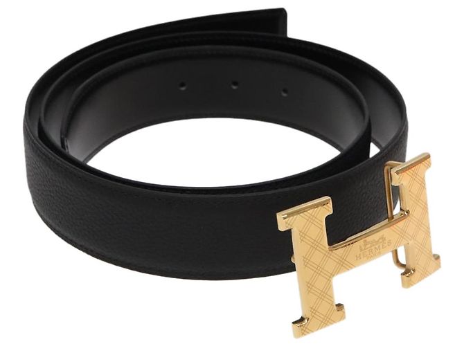 Hermès HERMES Constance Gürtel Gürtel Leder 42,9"""""""" Schwarz Gold Auth am7024AM Golden