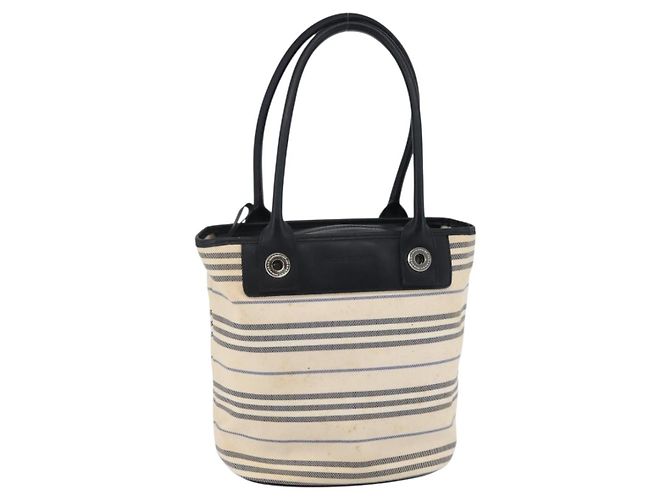 Bolsa Tote Burberry em lona e couro branco prateado Auth BA6465 Prata