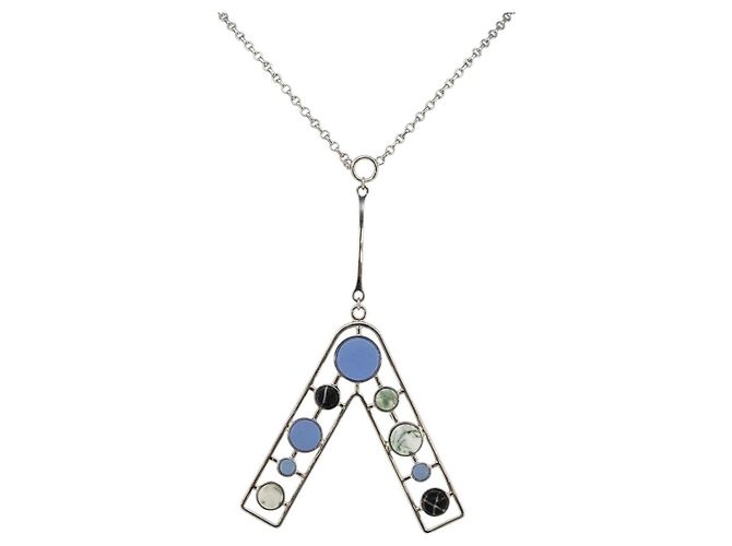 Collar Christian Dior metal Plata Auth bs29694
