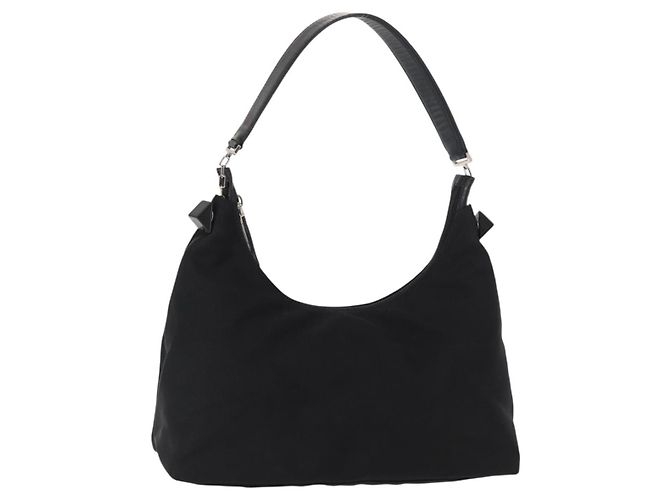 Borsa a Spalla Vala in Nylon Nero e Argento di Salvatore Ferragamo Auth ka686