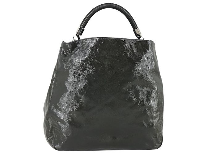 Bolso de Hombro SAINT LAURENT Esmalte Caqui Plata Auth bs31200
